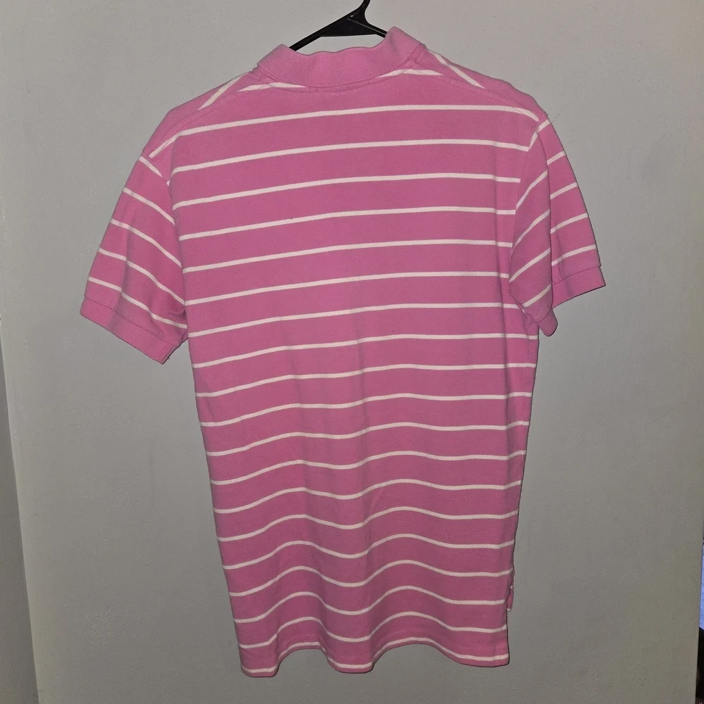 Ralph Lauren Small Mens Pink Short Sleeved Polo With White Stripes Y2k Preppy